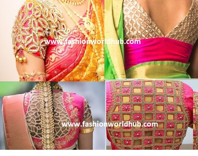 Cut work blouse designs on sheer net & other blouses~Bridal blouse ...