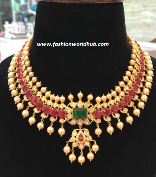 Uncut Diamond Ruby and Pearl necklace | Fashionworldhub