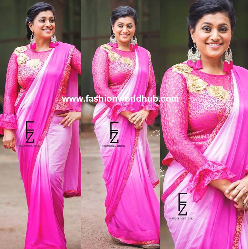 Roja selvamani in pink shaded saree | Fashionworldhub