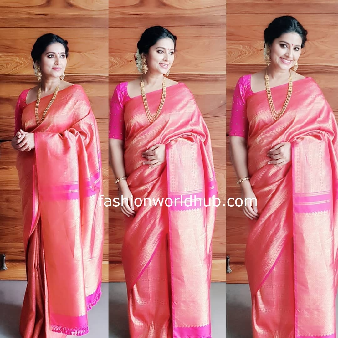 Actress Sneha prasanna stuns in Pink kanjeevaram saree! | Fashionworldhub