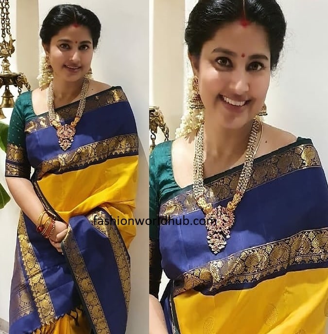 Sneha prasanna in a yellow silk saree! | Fashionworldhub
