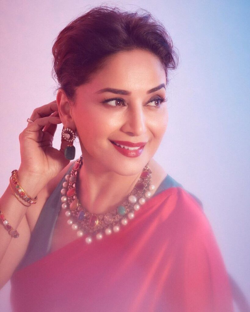 Madhuri Dixit Looking Beautiful In Red Saree By Kshitij Jalori