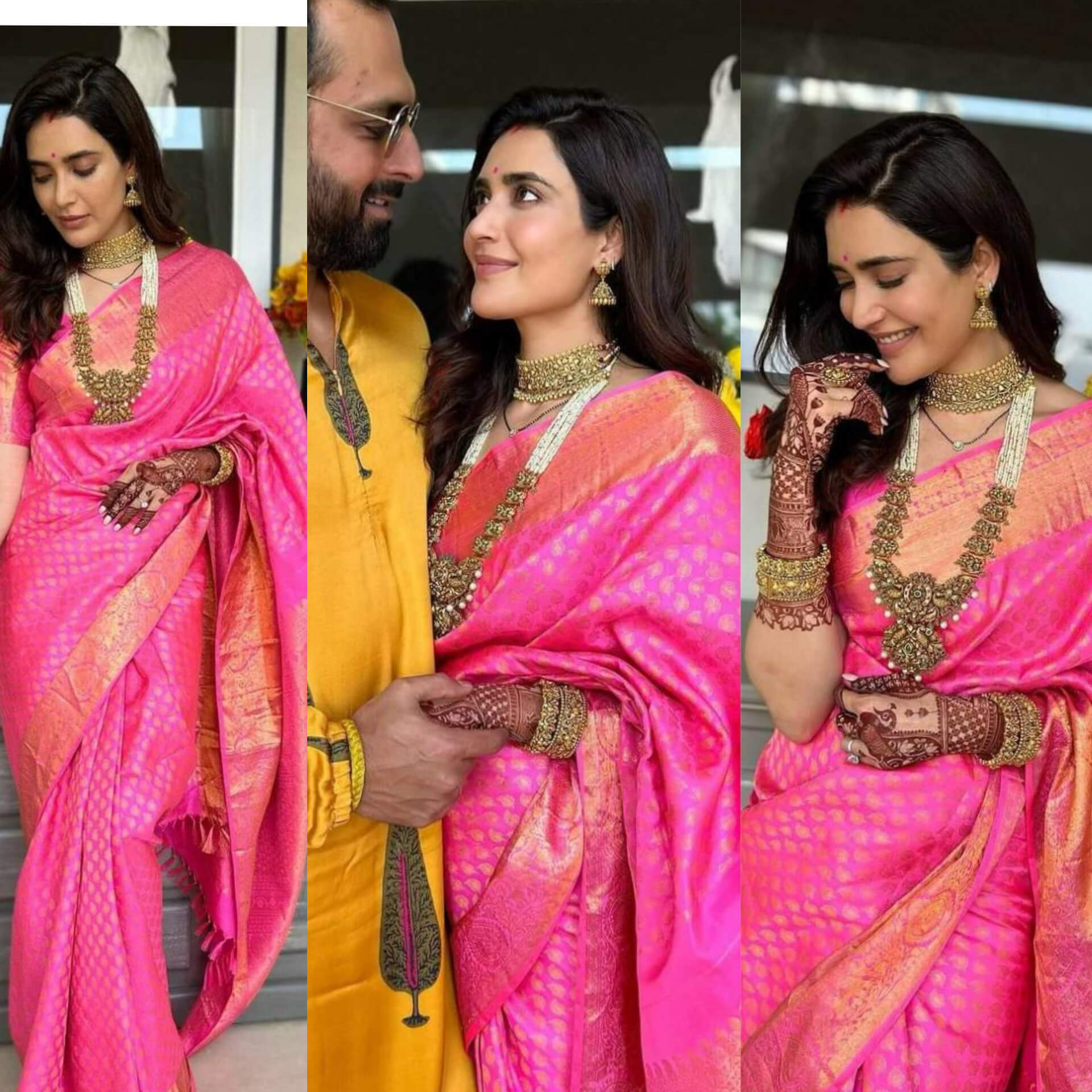 Karishma Tanna looking beautiful in a pink Benarsi saree at her ...