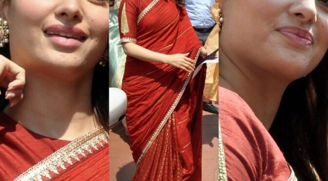 Tamannaah Bhatia looks pretty in Masaba Gupta Red Saree!