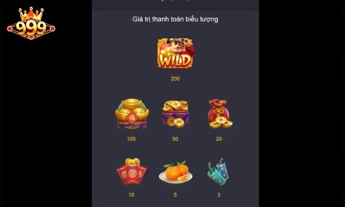 Fortune Ox 999BET Bảng trả thưởng